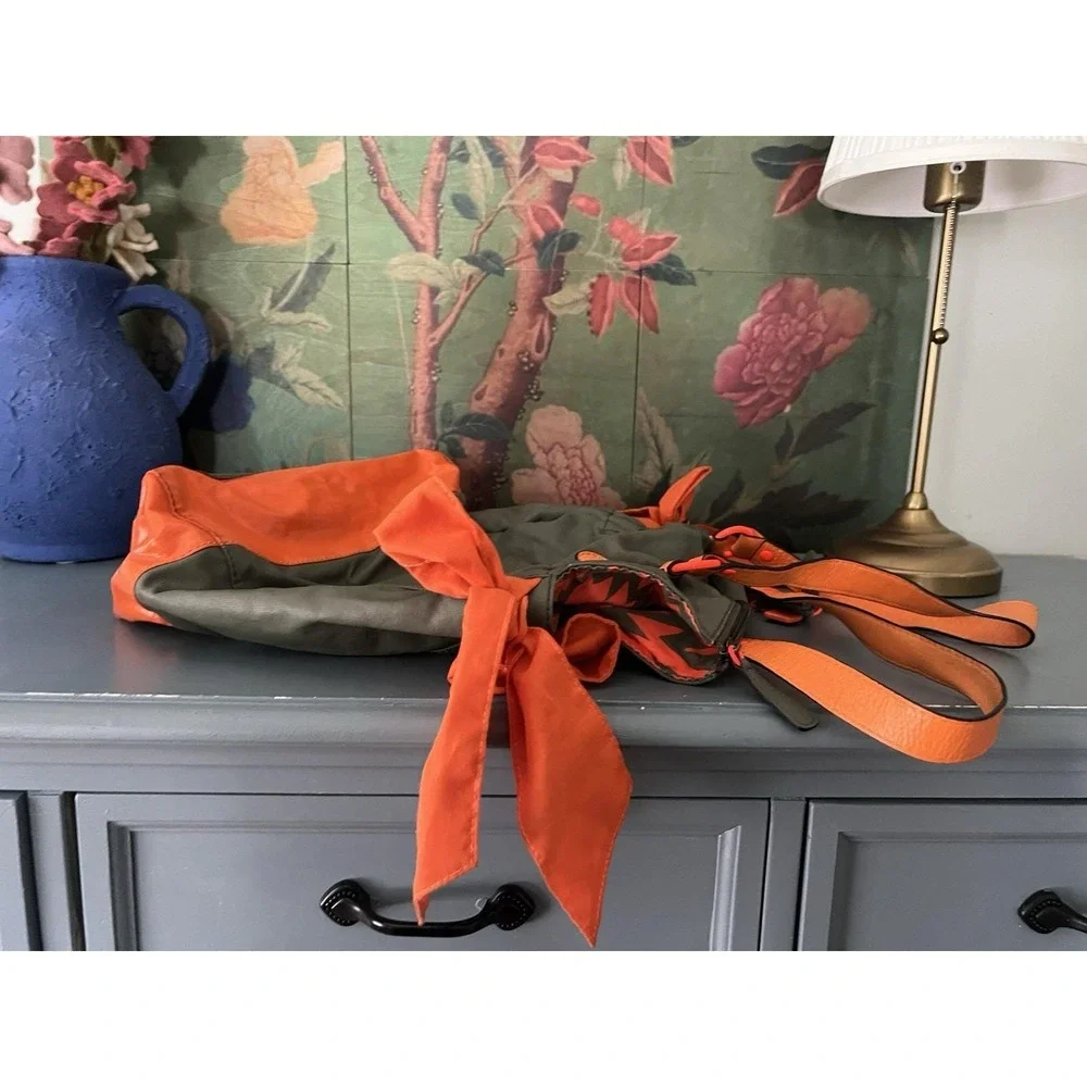 Vintage Juicy Couture Neon Orange & Olive Green Oversized Tote Bag Bows